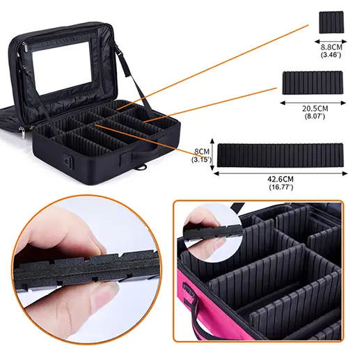 Hot Fashion Divider Removable Zipper Mirror Makeup Travel Box Set